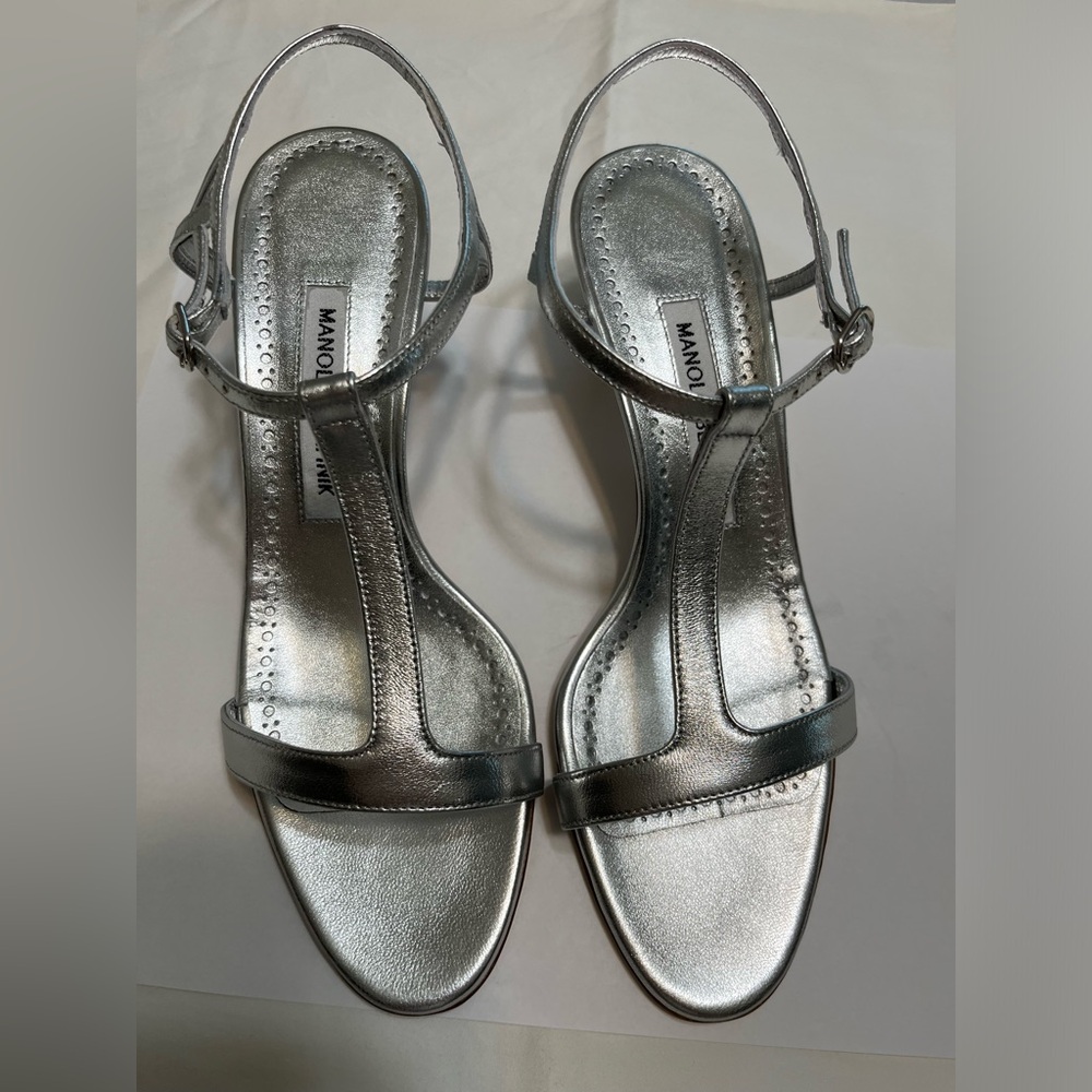 Manolo Blahnik Metallic Silver Heels New With Box Not Used